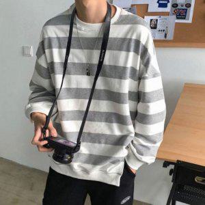 여성티셔츠 옆트임 스트라이프 맨투맨 오버핏 긴팔티 캐주얼룩