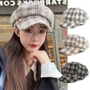 가을모자 여성 가을 팔각모 체크무늬 뉴스보이캡 예쁜 겨울모자