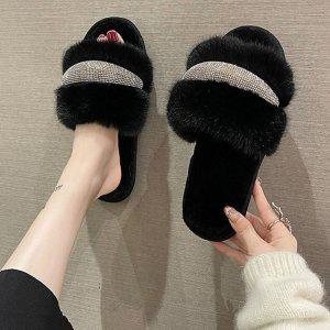 루미에르 큐빅 퍼 실내화 블랙 - 투명선물포장케이스 (리본없음)