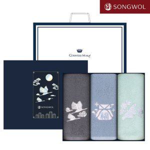 송월타올 전통 달보드레 자개 자수 호텔수건 3매 선물세트