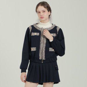 트위드 점퍼 주름치마 셋업