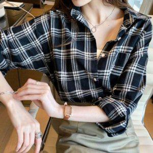 여자 플래드 오픈칼라셔츠 데일리셔츠 롱슬리브티 우먼 시즌 프리 2색 F/W 여방빅사이즈