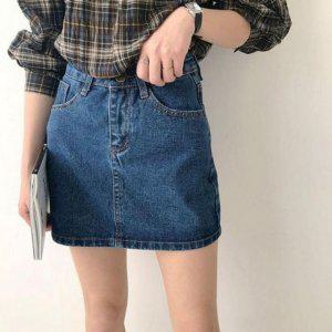 블루진 미니사이즈 치마 하이 웨스트 스키니 이지웨어 청치마 레이디스슬립 미니스커트 A핏 스타일 포켓디