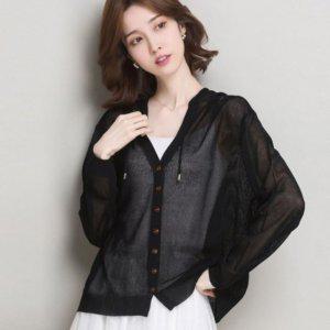 가벼운망사 심플 재질 걸스 썸머 아우터니트 패션라인 후드티 버튼가디건