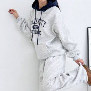 걸 여자 스포츠웨어 코디세트 2피스 롱셔츠 후디 티 스트랩 트라우저바지 웜라이닝 F/W 액티브 실내 머스트