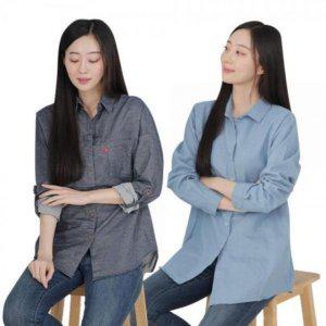 우먼 블루진 캐주얼셔츠 데님남방 와이드핏 일반핏베이직 와이셔츠 프리미엄 담백 베이직라인 긴소매 라이