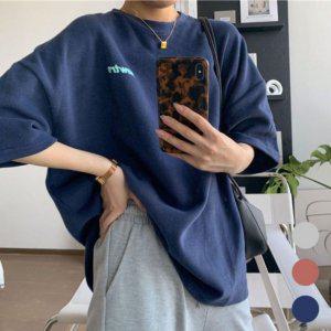 여성용 썸머 뉴트로 로고프린트프리미엄 와이드핏 박시핏 숏슬리브 크루넥티 박스핏 플러스사이즈 반소매티
