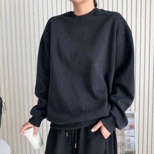 이지 레이디스 도프 어깨 절개 디테일심플 솔리드 스웨트 티 레이디 플리스 후드탑 망사 민소매