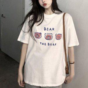 데일리 여성 일상 큐트 패션 캐릭터곰 라운드넥 숏슬리브 우먼크루넥티 미니티 여자반팔면티