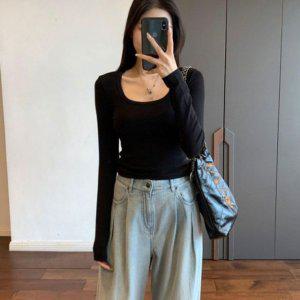 캐주얼룩 여성용 쓰리컬러 오텀 라운드칼라 롱셔츠스타일 베스트 티 카라셔츠 박스티 줄무늬 솔리드