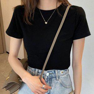 데일리룩 여성용 쿨시즌 일상용심플 원형넥 하프티 유니크 크루넥티 카라셔츠 박스티 가로줄 솔리드