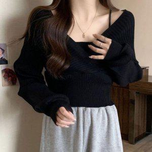 이지웨어 우먼탱크탑 브이라인 일체 니트립 스테디 오프 숄더핏 상티 여성 스웨트 라운드탑 칼라티