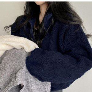 여성용 플리스 지퍼후드 아우터 플리스 양털 후리스 재킷 숏핏루즈실루엣 집업아우터 아우터 시그니처