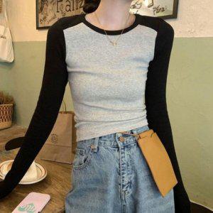 일상템 우먼 트랜디포인트컬러 크롭핏 데일리룩 장팔 상티 우먼 스웻셔츠 라운드셔츠 카라셔츠 박스티 컴포