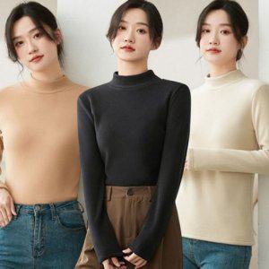 걸스 플레인 세미터틀 하이넥 롱슬리브 플리스 컴포트내피 롱슬리브 탑