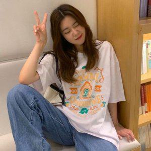 카와이 우먼 하프티크루넥티 와이드핏 스테디 레이디 S/S 반소매티