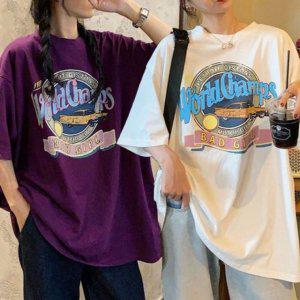 프린트 텍스트 여성용 쿨시즌 크루넥 숏티 티셔츠 드레스셔츠 티탑 하프슬리브 레이디 일상용 시그니처이너