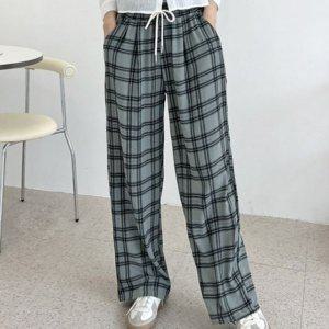 트렌디 우먼 우먼 파자마 실내 긴바지 고무줄 슬랙스(일반) 슬랙스 썸머 깅엄 베이직 심플 일상템이지웨어