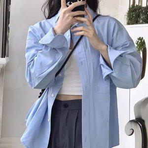 일자핏 스테디 여자미니멀모던 트렌드 포켓디테일 일상 오픈칼라셔츠