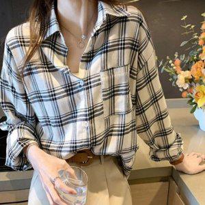큰 그래픽 타탄 레이디스 외출복 데이트 일상 귀여운 컴포트 오픈칼라셔츠라운드티 크루넥티 망사 민소매