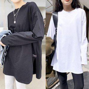 우먼심플 패턴 박시 옆트임 올데이 롱슬리브 탑 크루넥티 시스루 민소매 형광 스퀘어넥티 여성봄