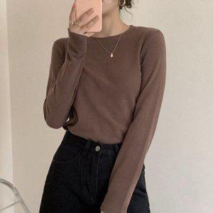 파이브컬러 소프트무드 터치 데일리룩 솔리드 원형넥 탑오텀 웜소재 심플티 시즌 의류 이너 워머
