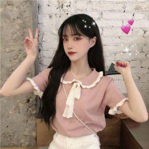 프릴레이스 칼라 매듭 반발티 반소매티베스트 여성용 걸스