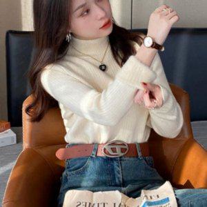 여자 라이닝 퍼 목폴라스웨터 스트라이프짜임 기모안감 롱셔츠 상티 스키니핏 심플 동절기 히트