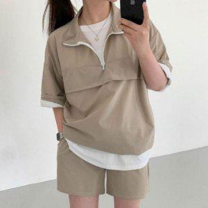 여성용 하프티 하프업 스포츠자켓 세트업 하이킹 트레이닝복컴포트 여성용 S/S 하프팬츠 트레이닝복