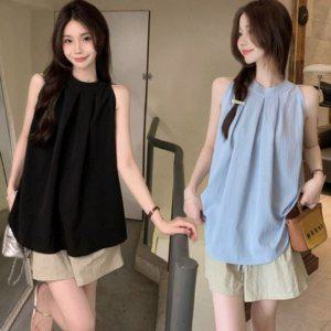 여리핏 세련된 홀터넥 주름 레이디스이지 탱크탑 드레스셔츠