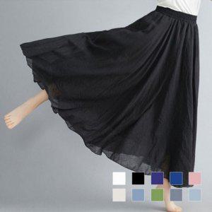 연비 아사면 심플 A핏 롱치마 여성용 미니스커트플레어스커트 롱스커트 허리밴딩 라지핏