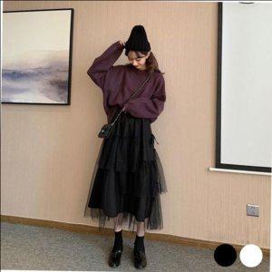 옆리본끈 트렌디 플레어스커트 레이스소재 미니스커트 진 모직 레이디스걸 핀턱