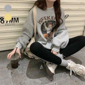 모던 경량 웜라이닝 걸스 코디레이어드 트렌드 롱셔츠프린트 티 우먼 크루넥티 후드 프릴레이스 슬리브리스