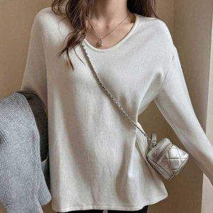 여성용 데일리 일상소프트필 터치 루즈실루엣 티