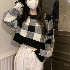 우먼 스테디 베이지 롱셔츠크루넥티 검정 반팔티 숏탑 체크패턴 유연성
