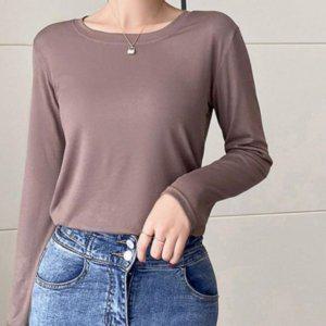 이너 가을철 우먼 롱셔츠 데일리 유넥 모달 찰랑티 라운드칼라 롱슬리브티 티속옷
