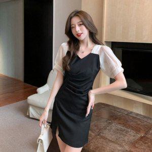 우먼 볼륨소매 롱드레스 상견례 올데이 결혼식 행사오피스 세미정장