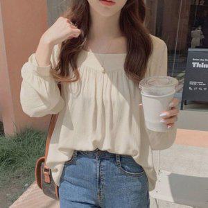 블라우스 롱티 와이드넥 드레스셔츠시폰 세련된 심플 여성용