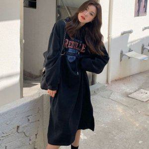 알파벳 여자 후드탑 롱드레스캐주얼룩 여성 기모안감 롱기장 시즌 드레스