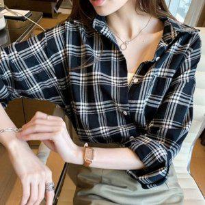 걸스 직장인데일리 출근룩 룩 그리드체크 긴팔옷 캐주얼셔츠 걸 시즌 오픈칼라셔츠 봄긴팔 20대 데이트 박