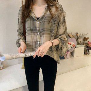 은창)체크 시어 어텀 와이셔츠 캐주얼셔츠 S/S F/W 여름철 셔츠 롱티 데일리룩 재킷 점퍼 후드집업 여자 아