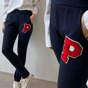 P패치 슬림핏 스타일링 걸스 외출복 데일리룩 데일리 고무줄 바텀스 스포츠웨어 스포츠웨어 여성용추리닝