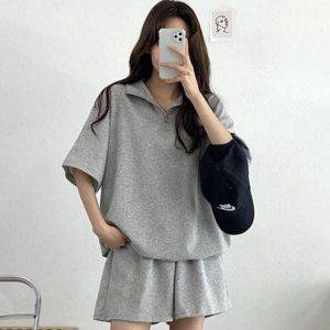 코튼 트레이닝 아노락 반바지 여름 반팔 상하의 여성