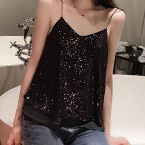 여성 스팽글 레이어드 민소매 페스티벌 나시 데일리 여름 끈