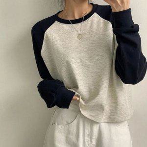 나그랑 팔 데일리 크롭 티셔츠 긴 여성 루즈핏