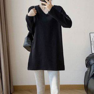 V넥 여성티 루즈핏 롱 티 데일리 코튼티 기모