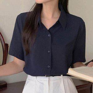 네이비 셔츠 반팔 여성 여름 셔츠블라우스 구김없는 셔츠 여성블라우스 남방