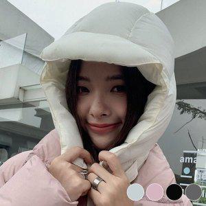 후드 패딩 흰색 넥워머 모자 여성 경량패딩 후리스 외투