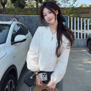 흰색 랑블라우스 여성스러운 리본블라우스 예쁜셔츠