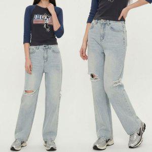 여성 찢청팬츠 연청바지 데님팬츠 여성바지 스트레이트데님